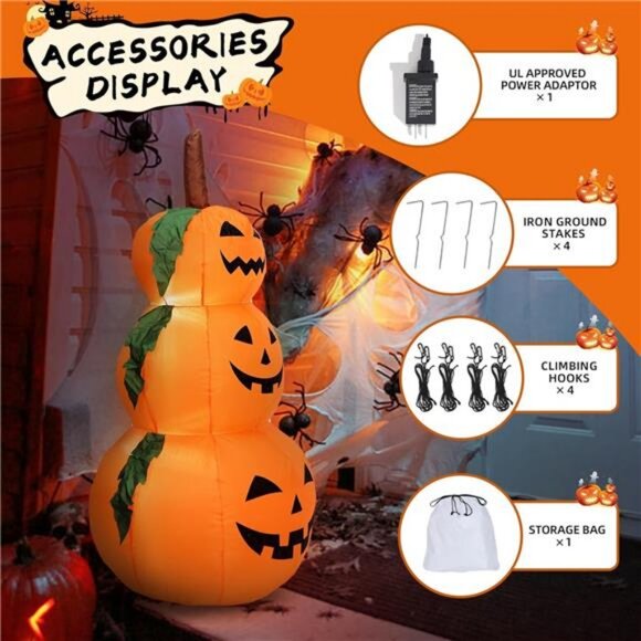 6FT Halloween Inflatable Pumpkin Decor Blow up Pumpkin Stacked with Build-in LED - Picture 4 of 7